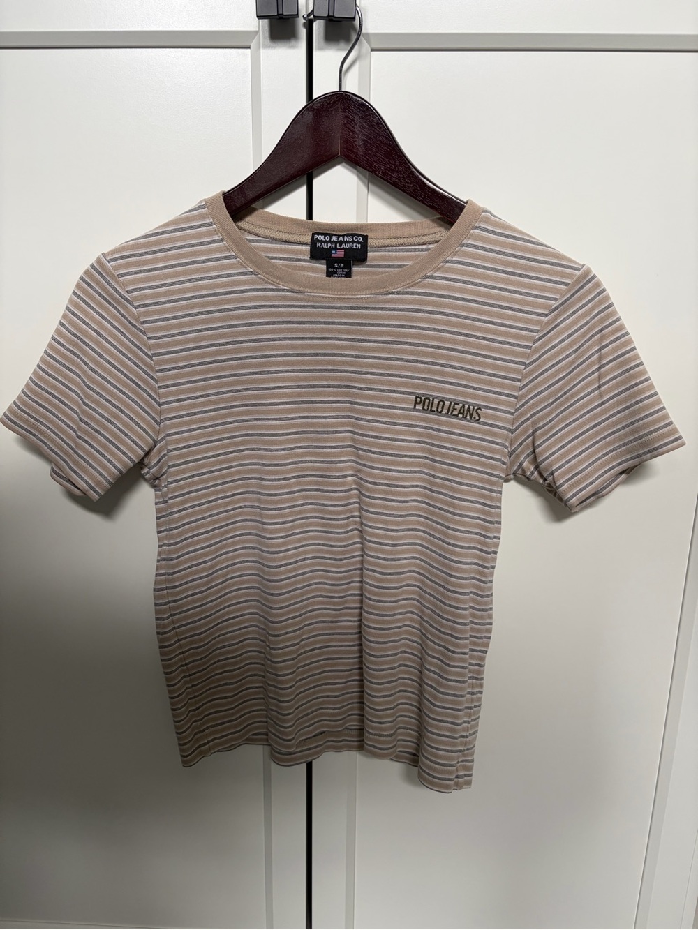 Women's Beige Striped Crewneck Tee